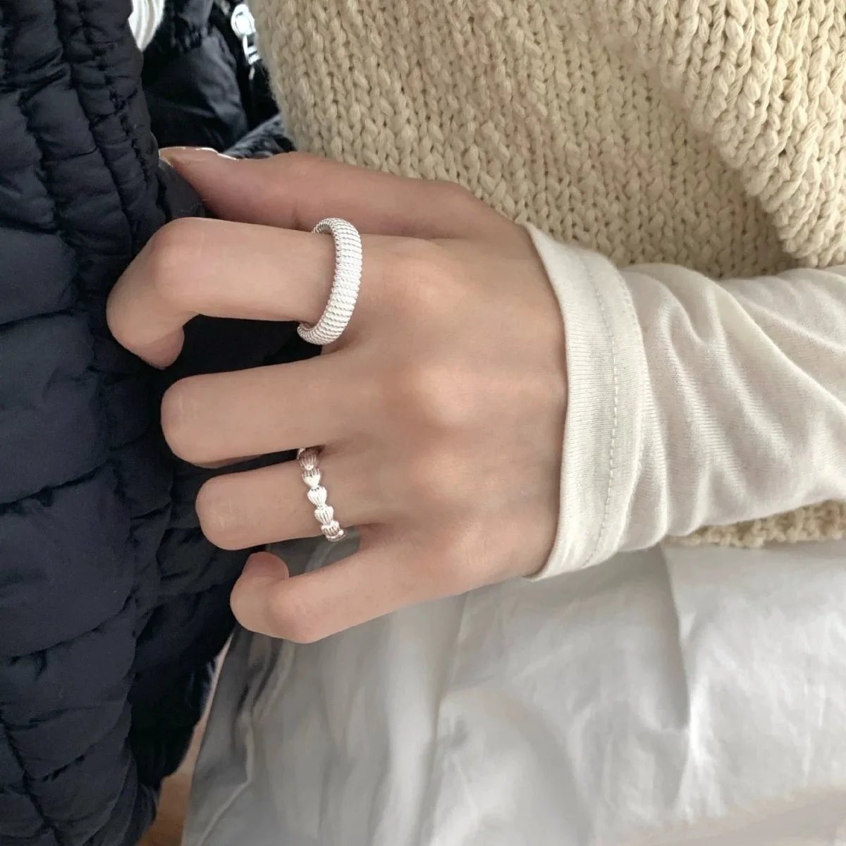 CHOZON S925 Solid Silver Twisted Heart Ring Korean Luxury Adjustable Stacking Jewelry Gift for Women - Image 2