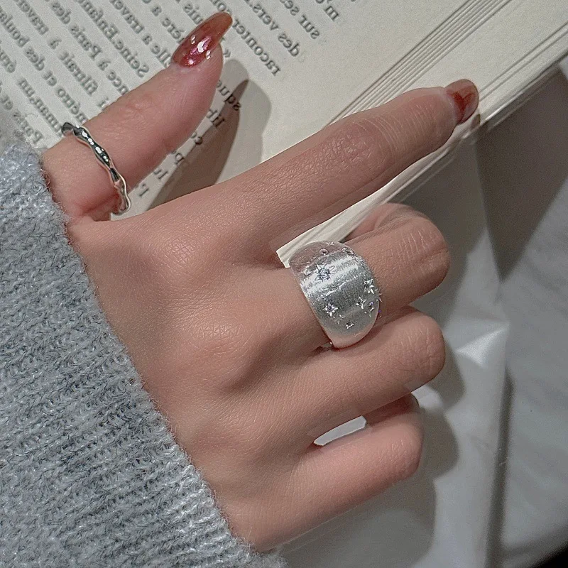 CHOZON S925 Solid Silver Hexagram Ring Korean Vintage Brushed Stacking Jewelry Gift for Women - Image 3