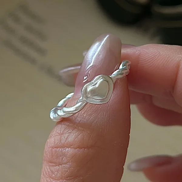 CHOZON S925 Solid Silver Matte Heart Ring Korean Vintage Minimalist Stacking Jewelry Gift for Women
