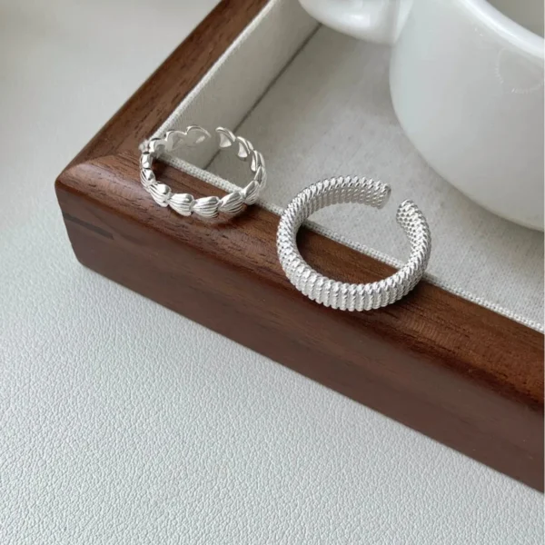 CHOZON S925 Solid Silver Twisted Heart Ring Korean Luxury Adjustable Stacking Jewelry Gift for Women